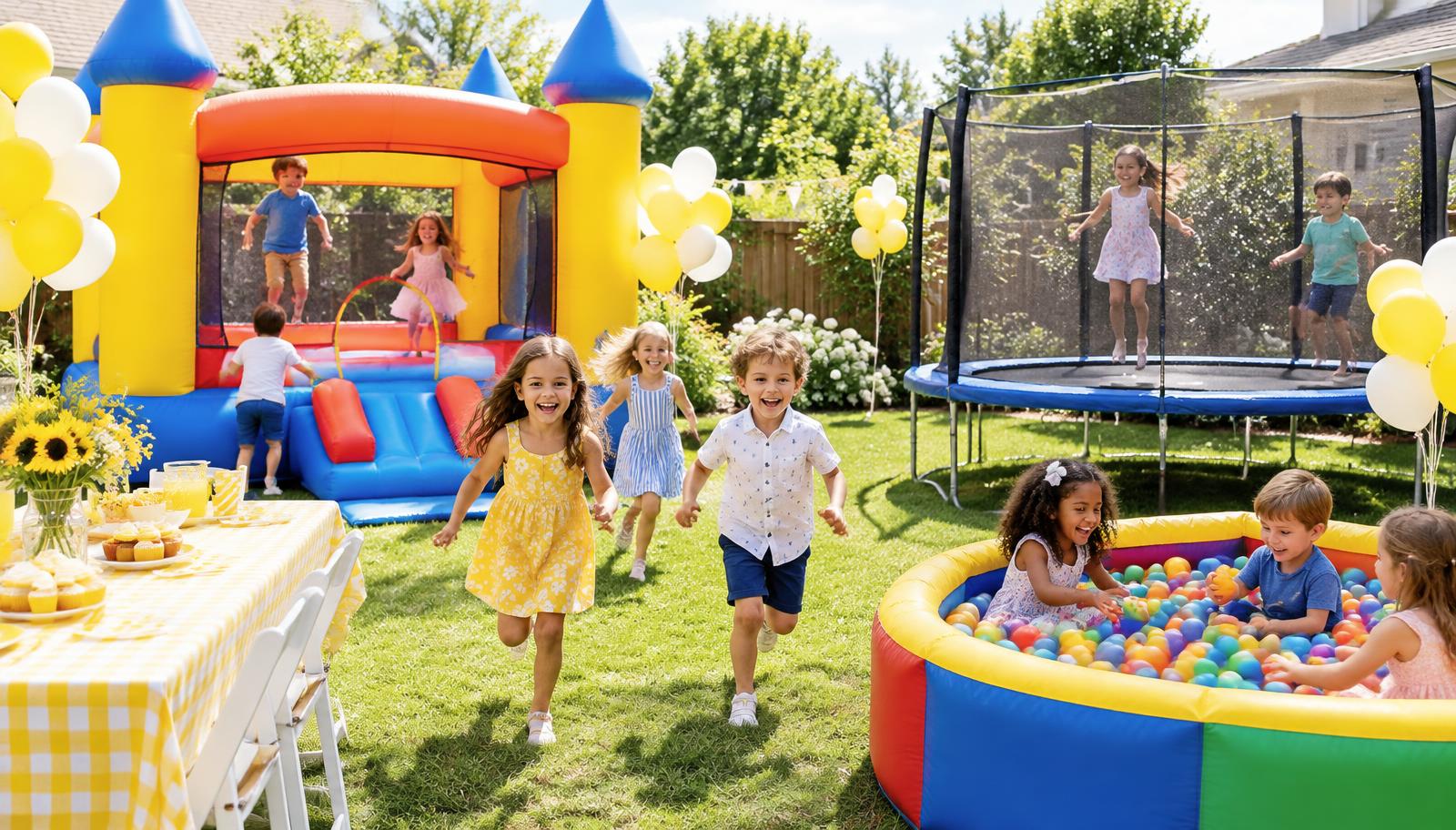 Crianças brincando em festa com brinquedos